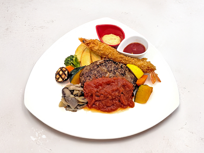 自家製ハンバーグ＆有頭海老のフライ