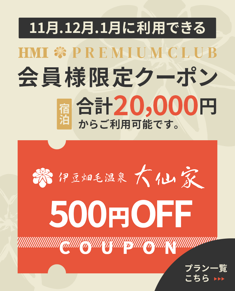 プレミアムクラブ会員限定クーポン。合計2万円以上ご利用で500円OFFのイメージバナー（スマホ用）