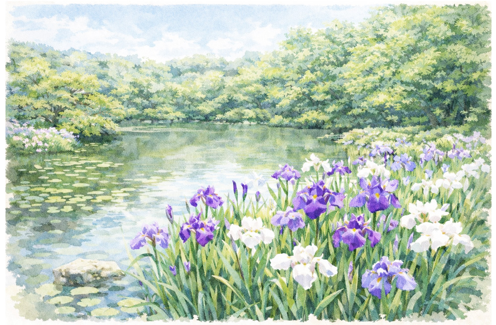 平安神宮 池と花ショウブイメージ